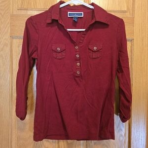 Karen Scott Red 3/4 Length Sleeve Shirt